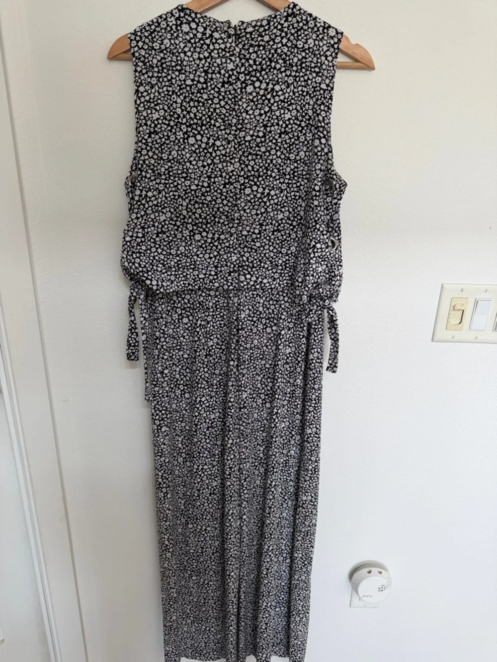 Michael Kors Black and White Floral Sleeveless Jumpsuit with Side Tie